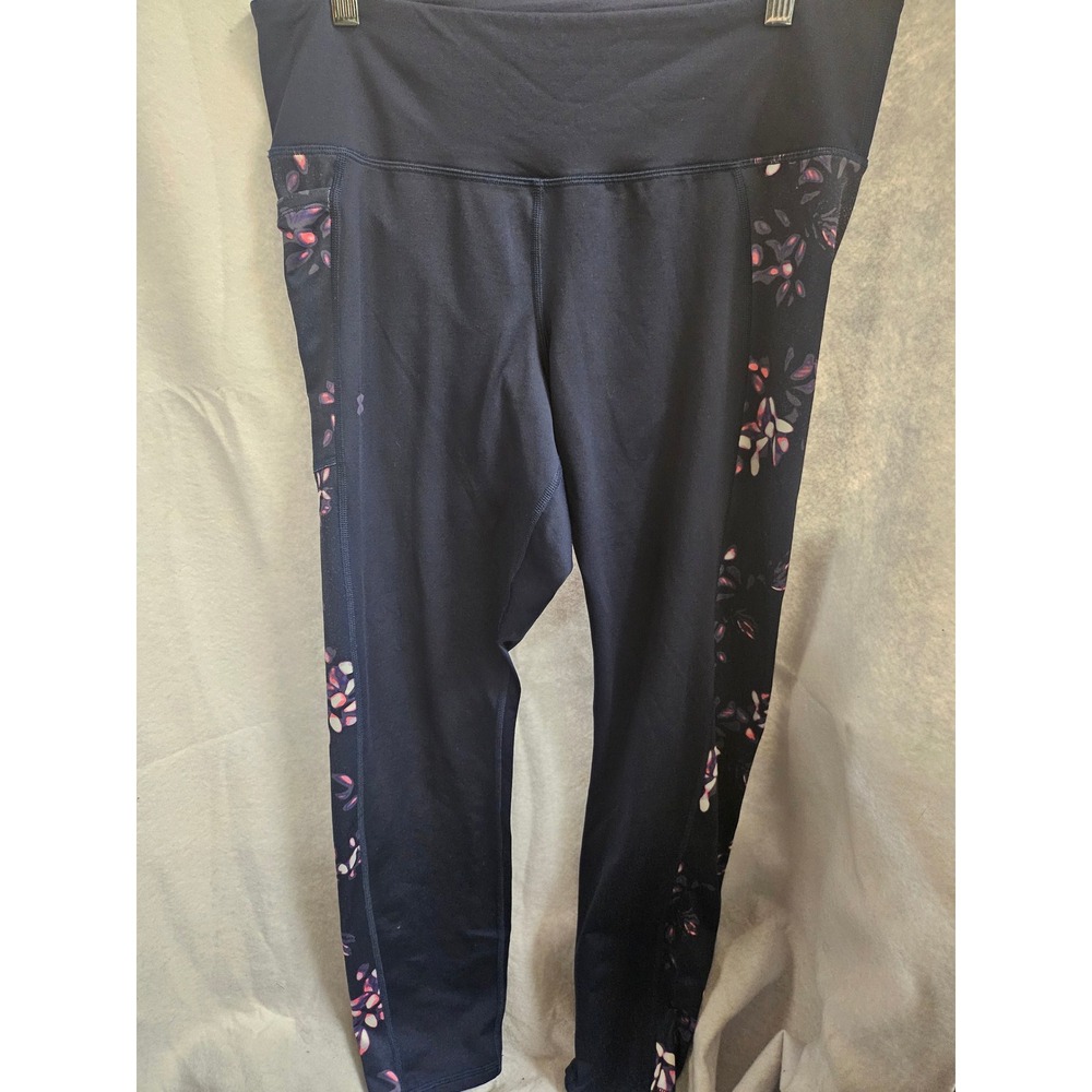 Under Armour ColdGear Compression Leggings XL Navy Blue Floral Pocket Tights
